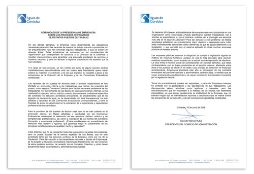 Comunicado de la presidencia de EMPROACSA sobre los procesos de provisión de distintos puestos de trabajo